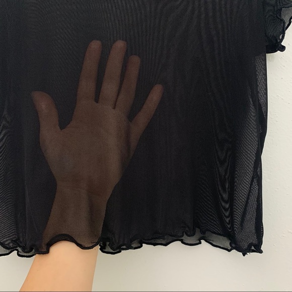 SOLD 90s Black Sheer Rose Crop Top - Picture 4 of 6